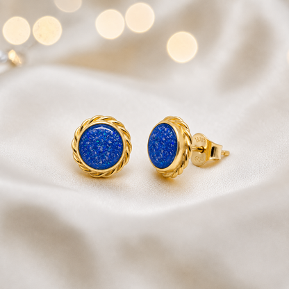 Royal Blue Tala 9ct gold flower earrings, handcrafted in Lancashire, UK – by Keepsake Memorial Jewellery