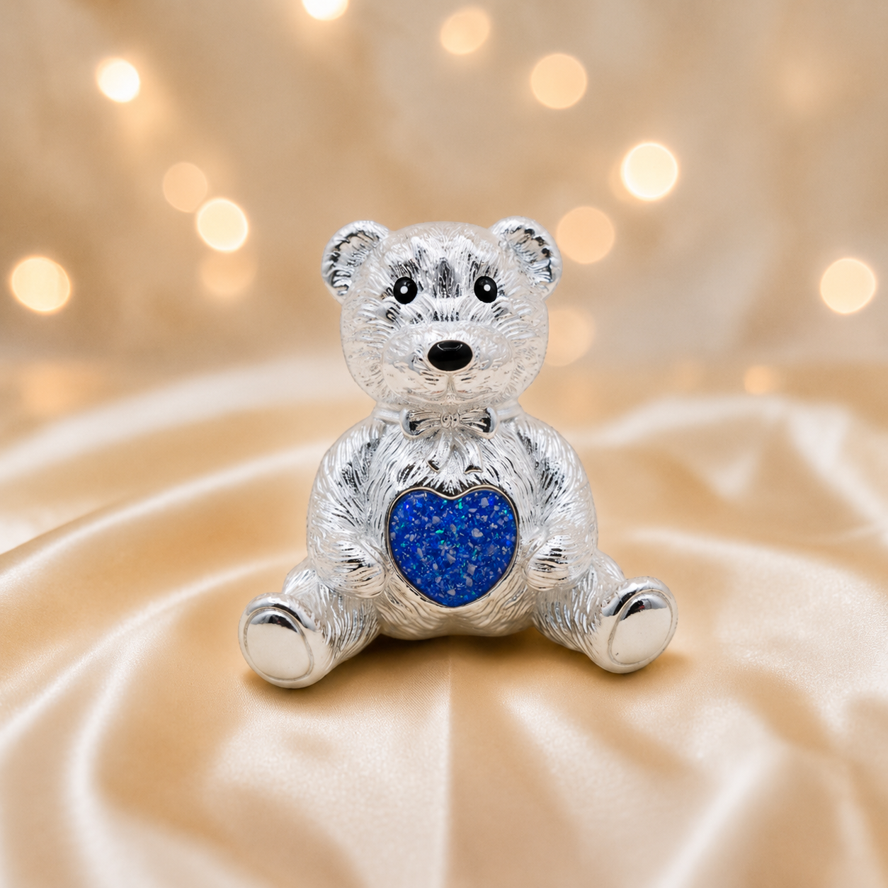Stainless steel ted memorial bear,  in royal blue, handcrafted in Lancashire UK - by Keepsake Memorial Jewellery