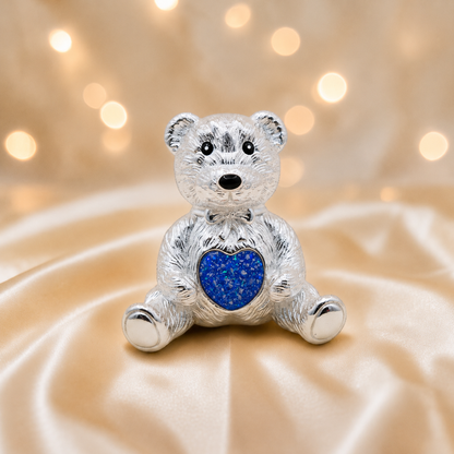 Stainless steel ted memorial bear,  in royal blue, handcrafted in Lancashire UK - by Keepsake Memorial Jewellery