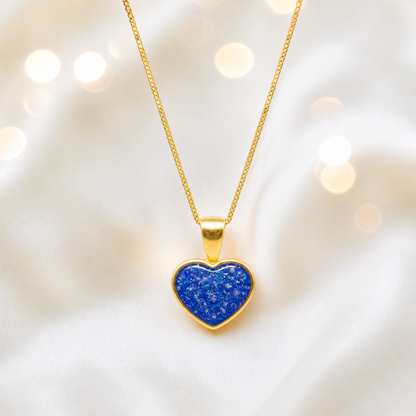 Royal Blue Treasured  heart 9ct gold pendant, handcrafted in Lancashire UK – by Keepsake Memorial Jewellery