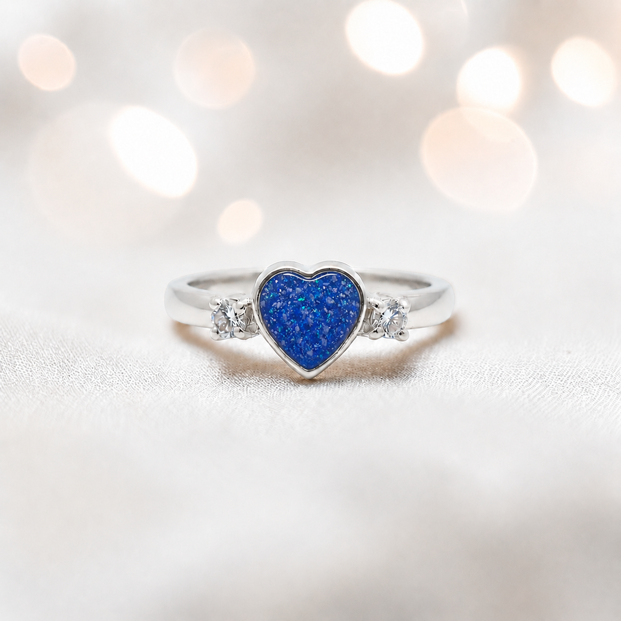 Valentina Ring — silver heart ashes memorial ring, in royal blue, handcrafted in the UK