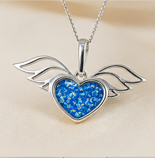Keepsake Memorial Silver Ladies Winged Heart Ashes Pendant - Sirius