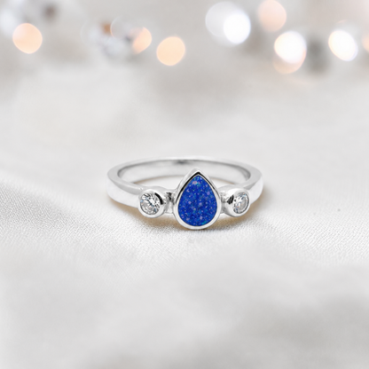 Keepsake Memorial Silver Cassiel Ashes Ring in royal blue - Handcrafted in the UK