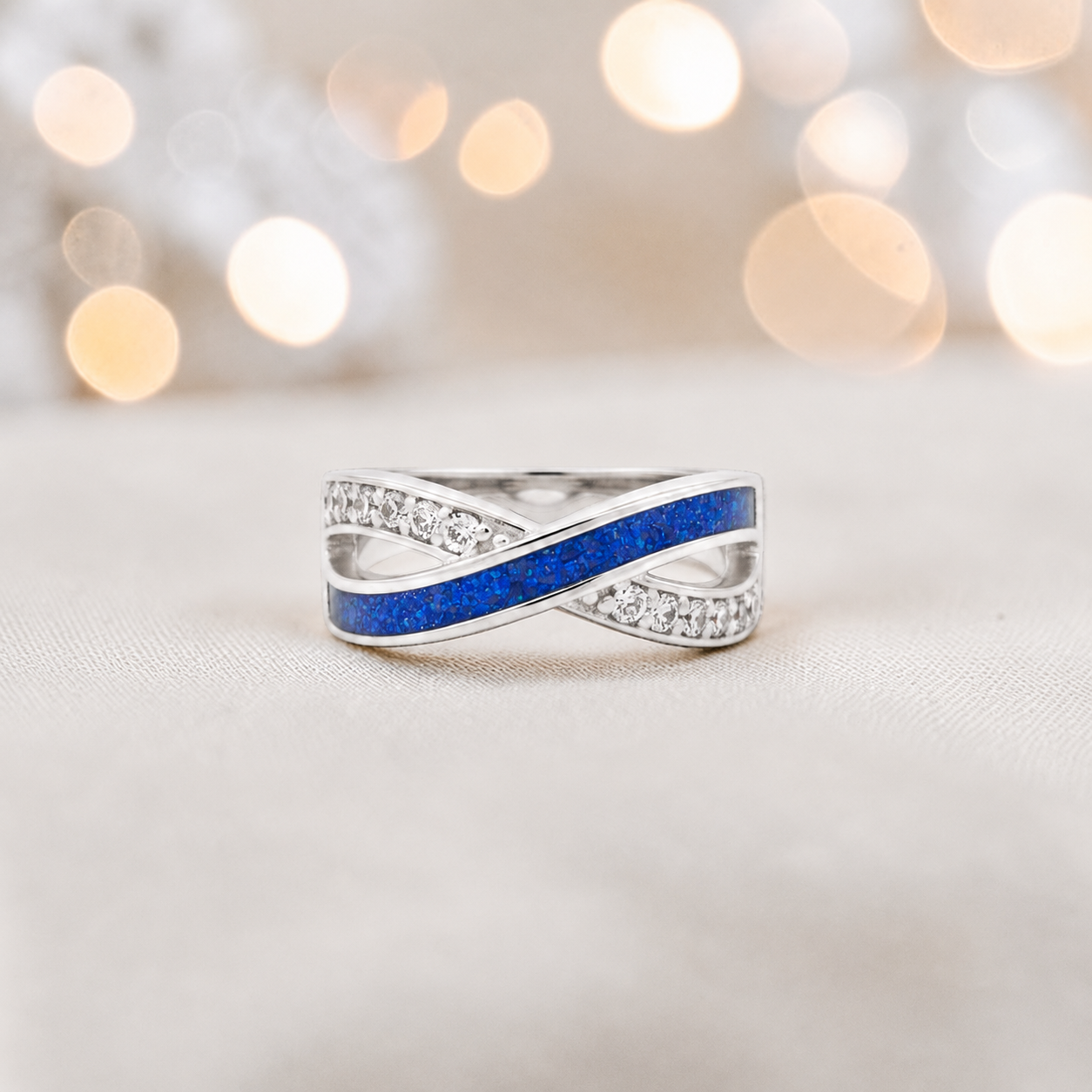 Keepsake Memorial Silver Elsie Ashes Ring in royal blue - Handcrafted in the UK