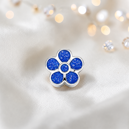 Royal Blue sterling silver flora, flower ashes memorial charm, handcrafted in Lancashire by keepsake memorial