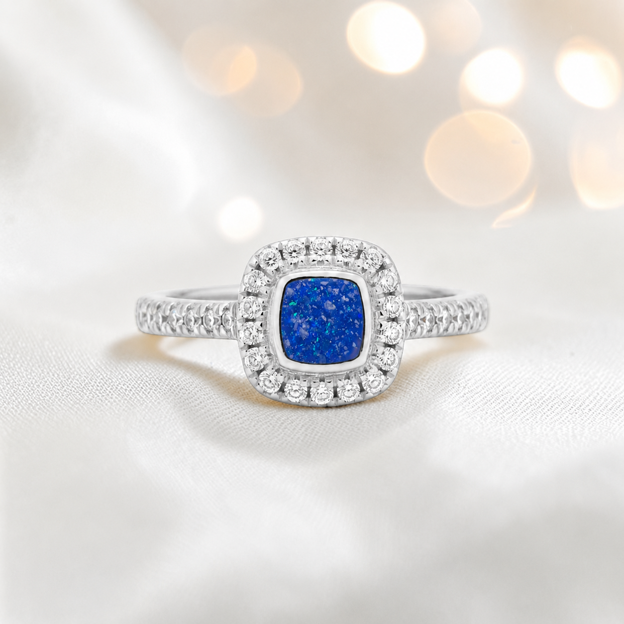 Keepsake Memorial Silver Florence Ashes Ring in royal blue - Handcrafted in the UK