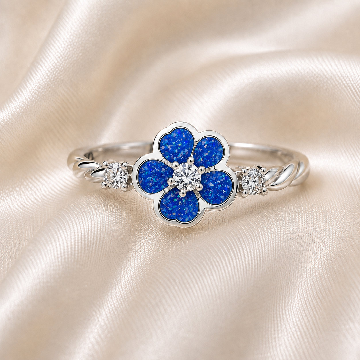 Royal blue Forget Me Not memorial ring in 925 sterling silver – Keepsake Memorial Jewellery