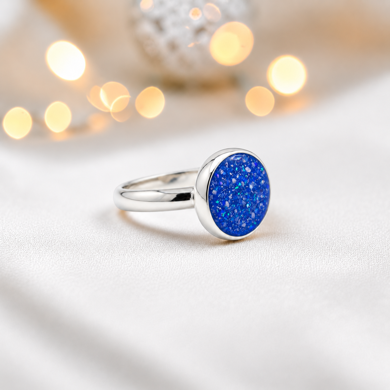 Keepsake Memorial Silver Gabrielle Ashes Ring in Royal Blue  - Handcrafted in the UK