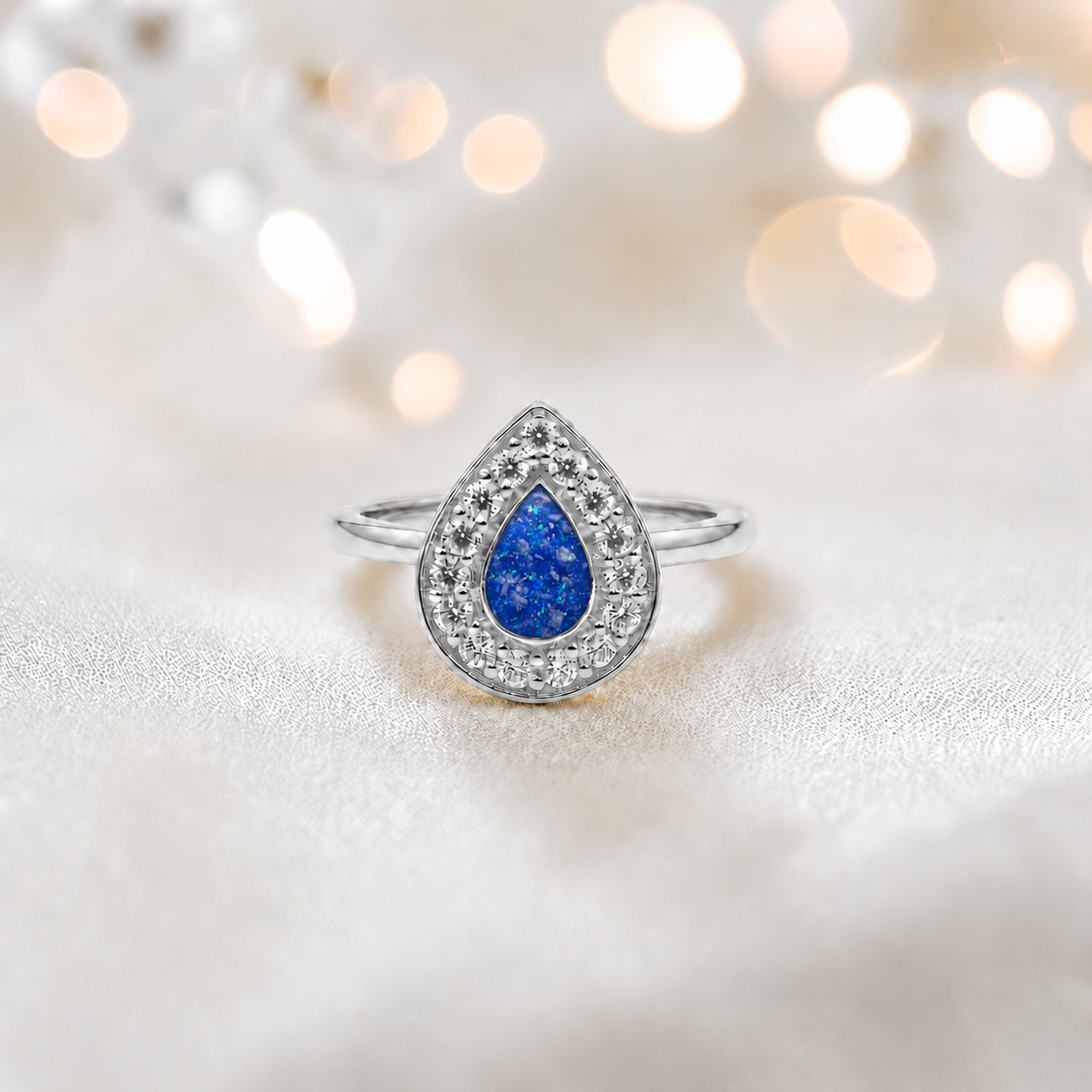 Keepsake Memorial Silver Helena Teardrop Ashes Ring in Royal Blue — handcrafted in Lancashire, UK
