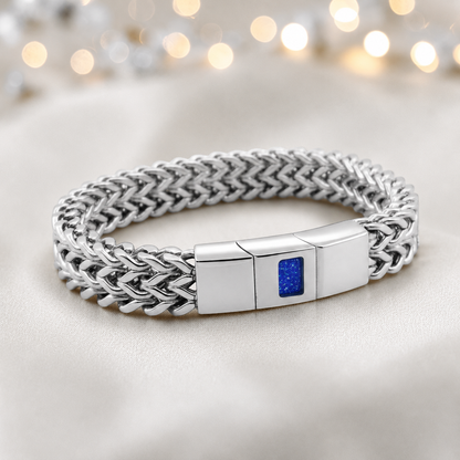 Royal blue Heritage men's stainless steel  memorial bracelet , handcrafted in Lancashire UK by Keepsake Memorial Jewellery