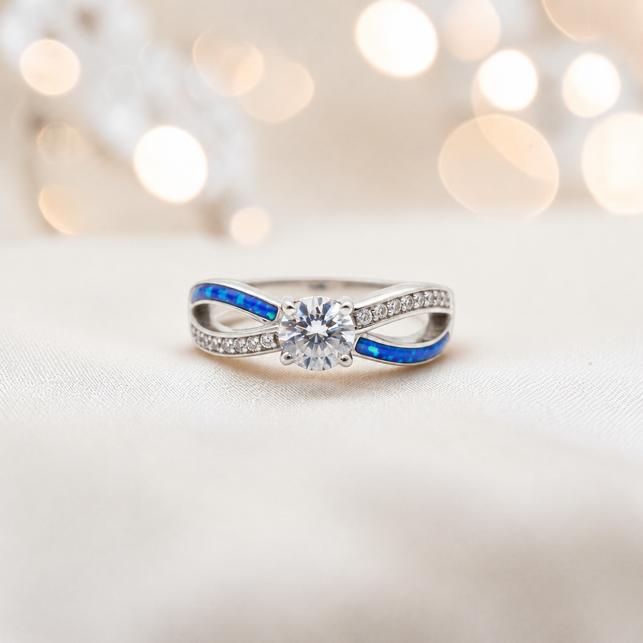 Keepsake Memorial Silver Infinity Ashes Ring in royal blue  - Handcrafted in the UK 