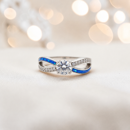 Keepsake Memorial Silver Infinity Ashes Ring in royal blue  - Handcrafted in the UK 