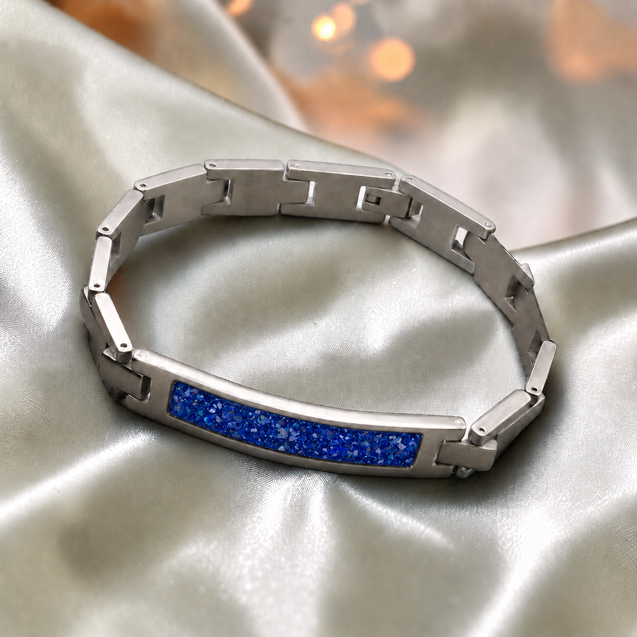 Royal Blue stainless steel link ID memorial ashes bracelet – Keepsake Memorial Jewellery