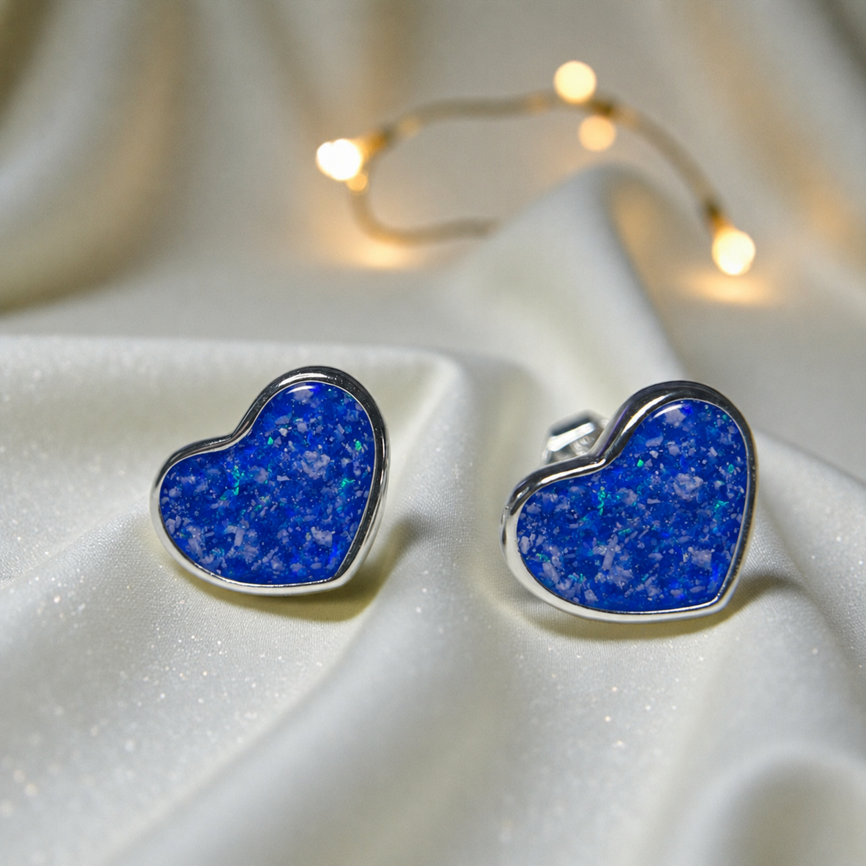 Keepsake Memorial Sterling Silver Heart Ashes Earrings Luna Grace in Royal Blue - Handcrafted in the UK