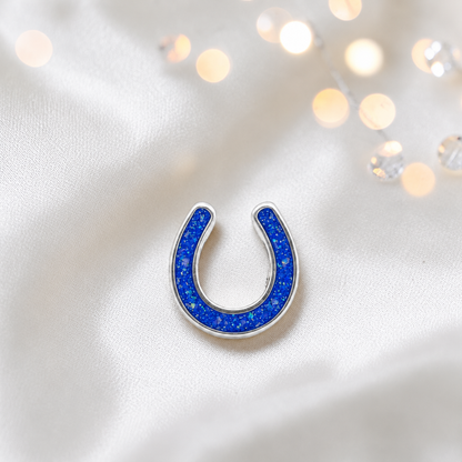 Maverick horseshoe ashes charm, in royal blue, handcrafted in Lancashire UK - by Keepsake Memorial Jewellery 