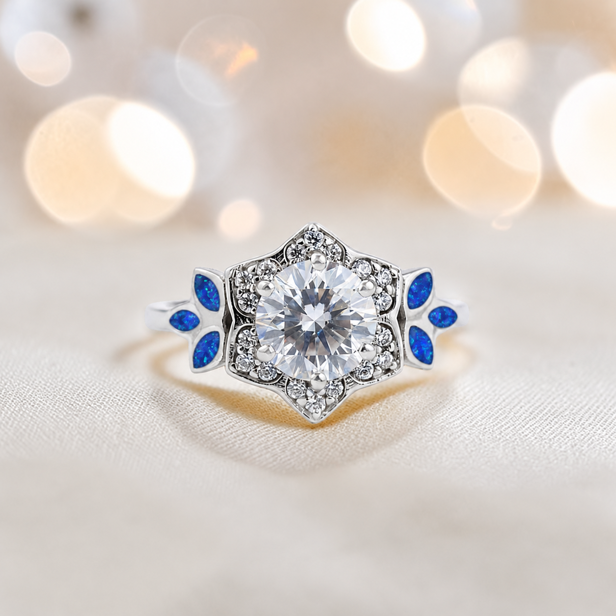 Keepsake Memorial Silver Olivia Ashes Ring in royal blue - Handcrafted in the UK
