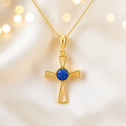 Royal blue 9ct gold memorial ashes open cross pendant, handcrafted in Lancashire UK