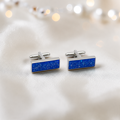 Royal blue Pillar sterling silver memorial ashes cufflinks, handcrafted in Lancashire UK