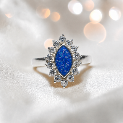 Keepsake Memorial Silver Princess Ashes Ring in Royal Blue - Handcrafted in the UK
