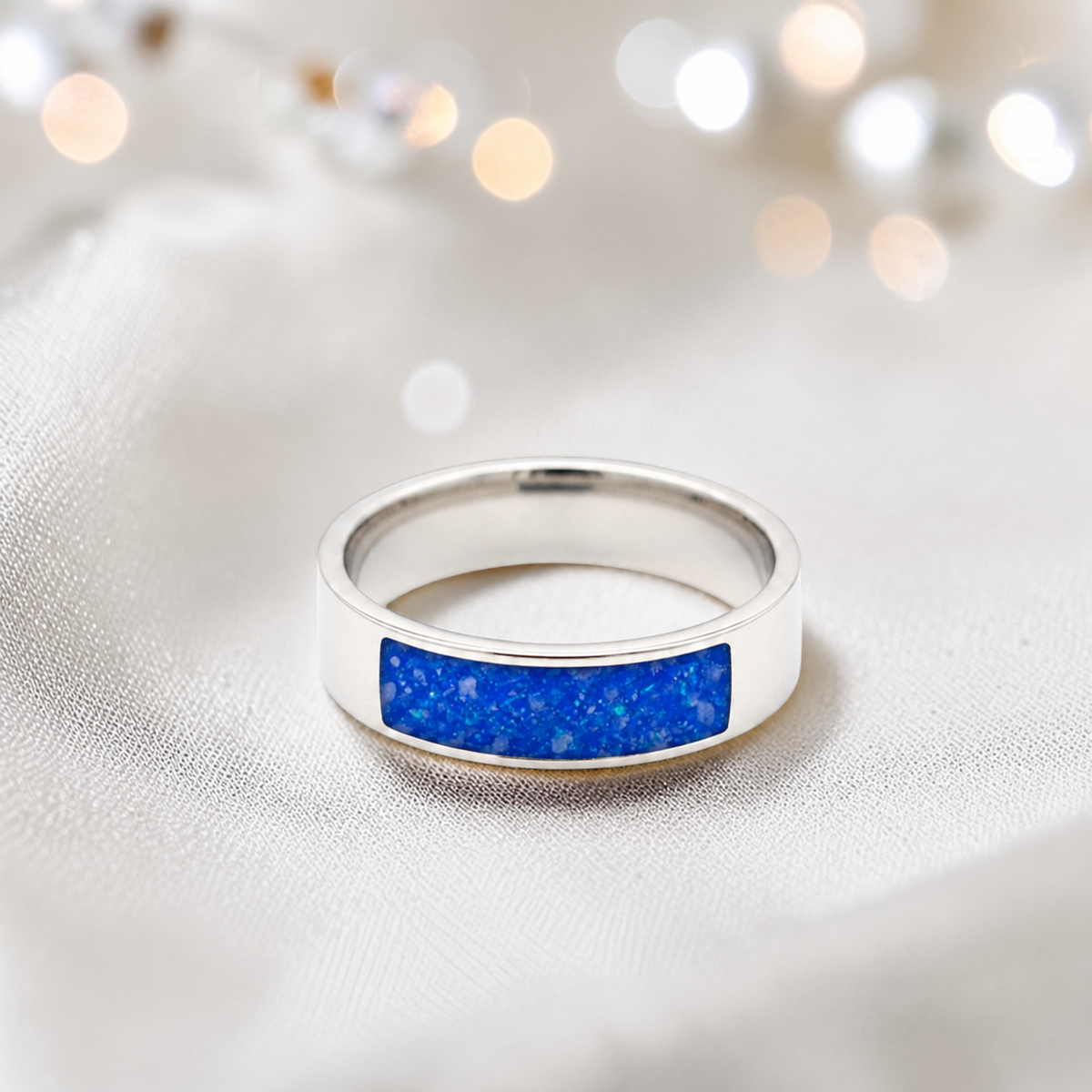 Royal blue Solace men's sterling silver ring, handcrafted in Lancashire UK by Keepsake Memorial Jewellery