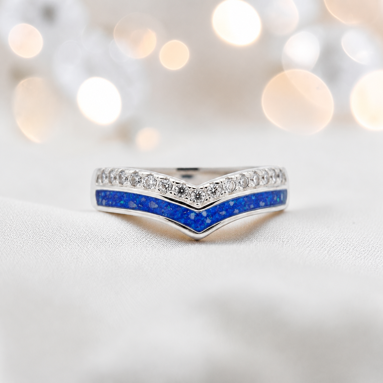 Keepsake Memorial Silver Sophia Ashes Ring in royal blue  - Handcrafted in the UK