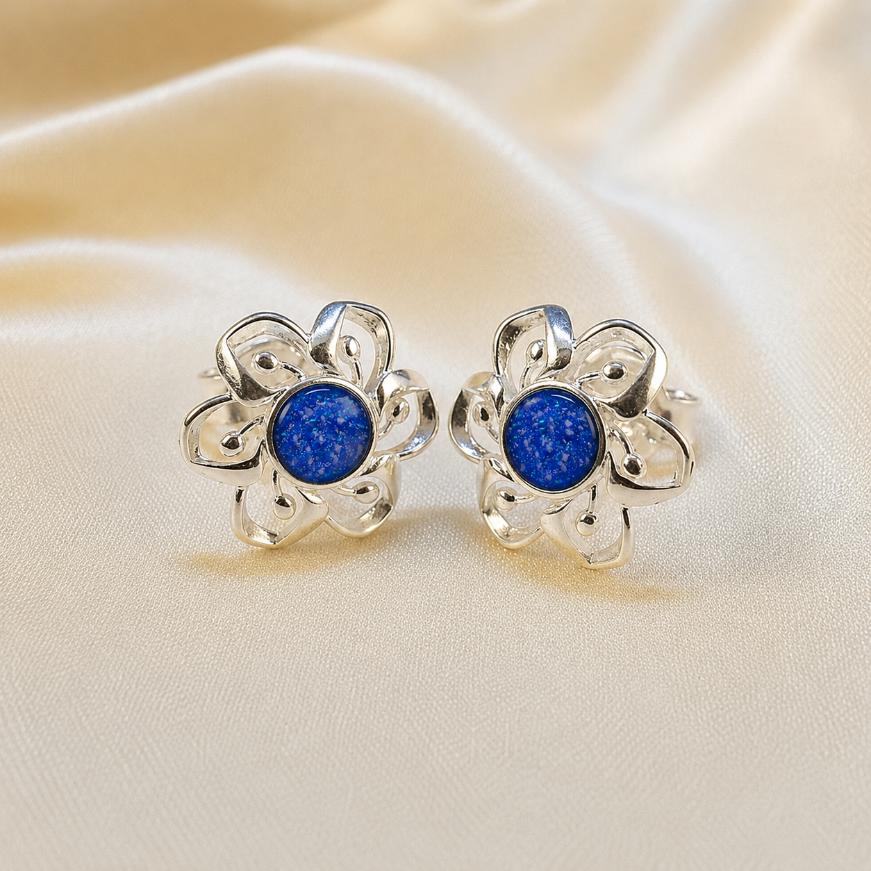 Keepsake Memorial Sterling Silver Ladies Ashes Earrings - Velour Flowers