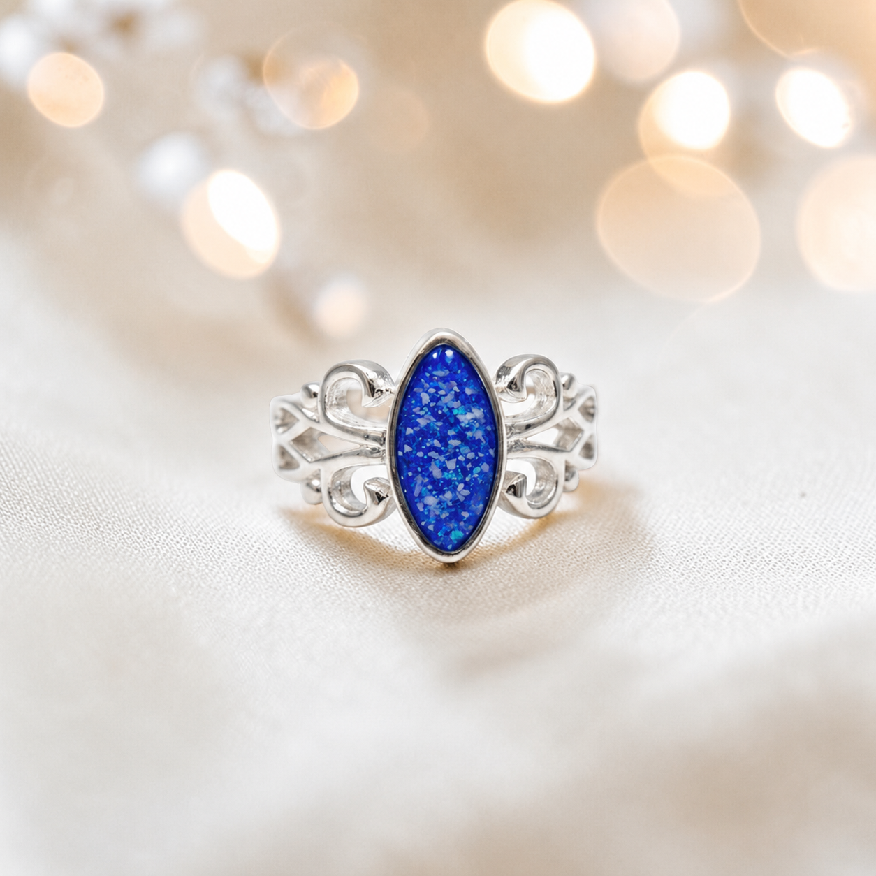 Keepsake Memorial Silver Willow Ashes Ring in Royal Blue - Handcrafted in the UK