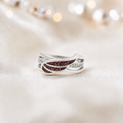 Keepsake Memorial Silver Angelica Ashes Ring in Ruby Red - Handcrafted in the UK