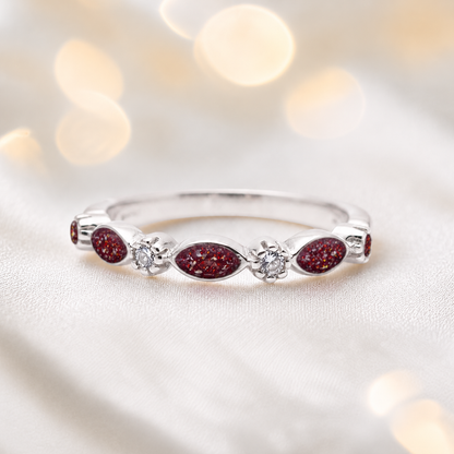 Keepsake Memorial Silver Arabella Half-Band Marquise Ashes Ring in Ruby Red — handcrafted in Lancashire, UK