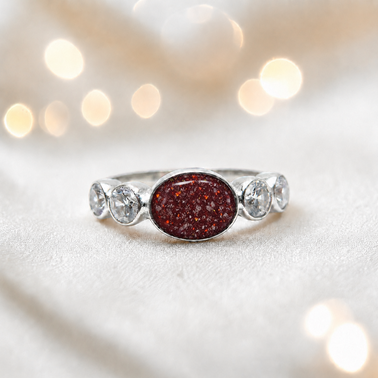 Keepsake Memorial Silver Arcadia Ashes Ring in Ruby Red  - Handcrafted in the UK