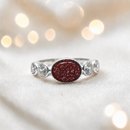 Keepsake Memorial Silver Arcadia Ashes Ring in Ruby Red  - Handcrafted in the UK