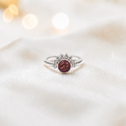 Keepsake Memorial Silver Aurora Ashes Ring in Ruby Red  - Handcrafted in the UK