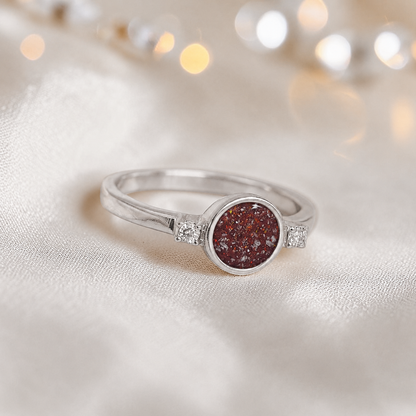Keepsake Memorial Silver Azrael Ashes Ring in Ruby Red  - Handcrafted in the UK