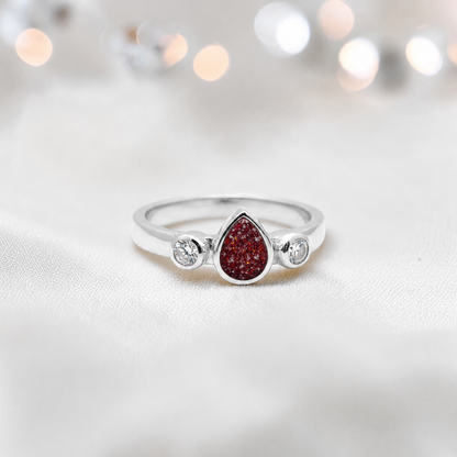 Keepsake Memorial Silver Cassiel Ashes Ring in ruby red - Handcrafted in the UK
