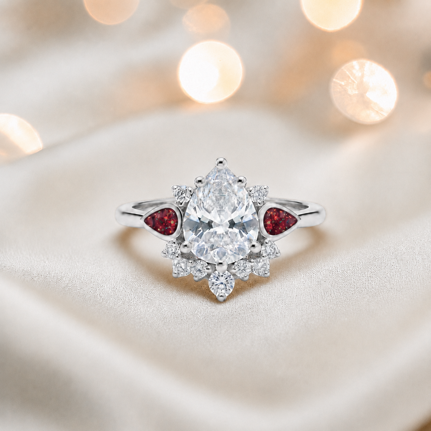Keepsake Memorial Silver Dew Drop Ashes Ring in Ruby Red - Handcrafted in the UK