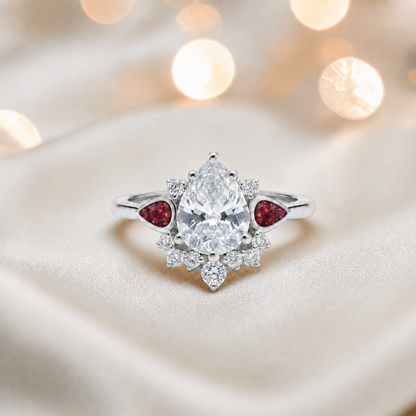 Keepsake Memorial Silver Dew Drop Ashes Ring in Ruby Red - Handcrafted in the UK