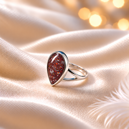 keepsake memorial silver teardrop ashes ring  Elizabeth, handcrafted in Lancashire
