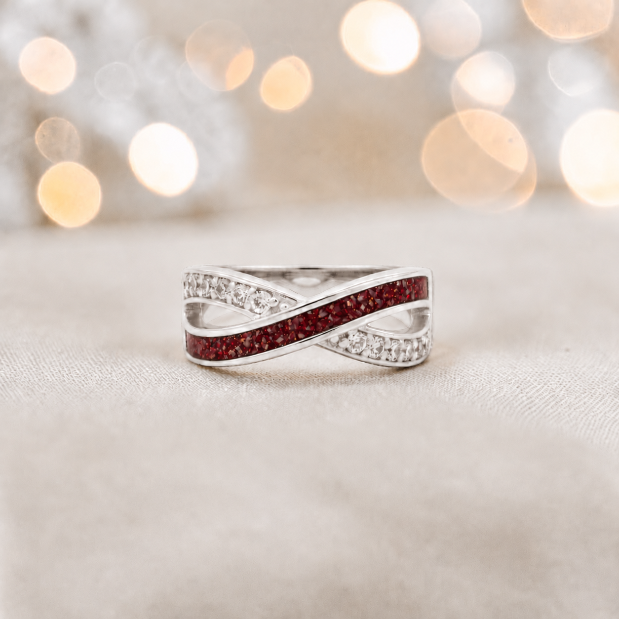 Keepsake Memorial Silver Elsie Ashes Ring in ruby red - Handcrafted in the UK