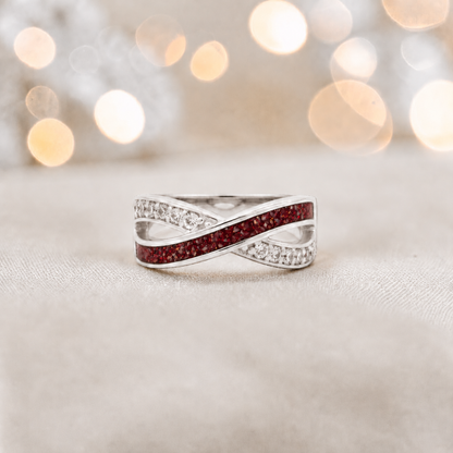 Keepsake Memorial Silver Elsie Ashes Ring in ruby red - Handcrafted in the UK