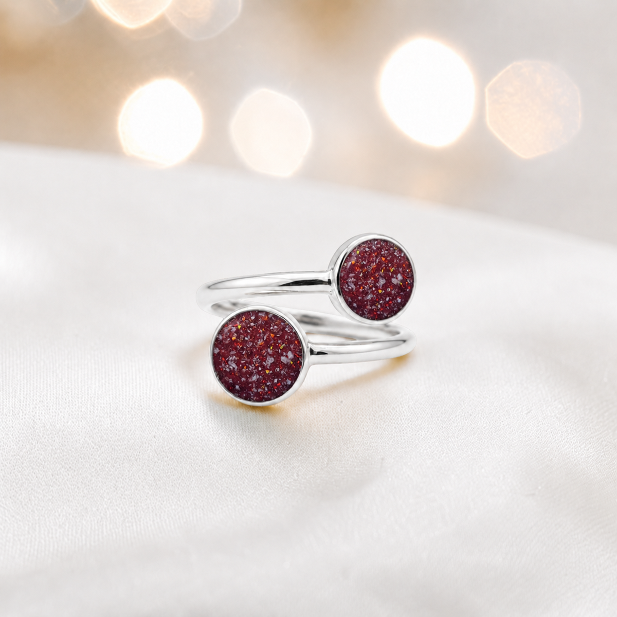 Keepsake Memorial Silver Elysia Ashes Ring in Ruby Red - Handcrafted in the UK