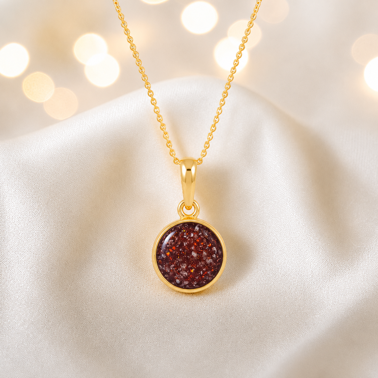 Ruby Red Eternal Gold 9ct gold pendant, handcrafted in Lancashire UK – by Keepsake Memorial Jewellery