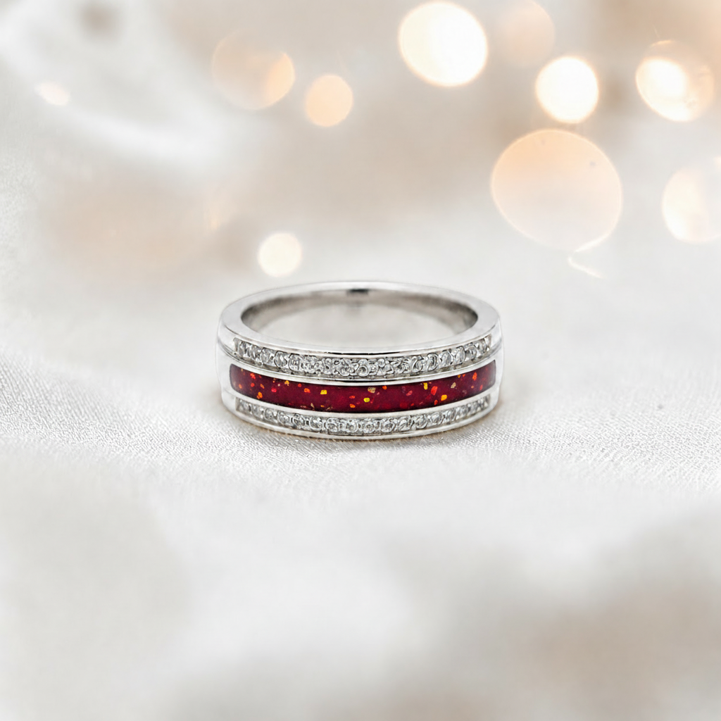 Keepsake Memorial Silver Evie Ashes Ring in Ruby Red - Handcrafted in the UK