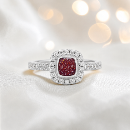 Keepsake Memorial Silver Florence Ashes Ring in ruby red - Handcrafted in the UK