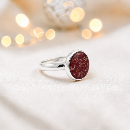 Keepsake Memorial Silver Gabrielle Ashes Ring in Ruby Red  - Handcrafted in the UK