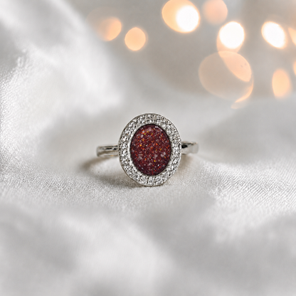 Keepsake Memorial Silver Halo Ashes Ring in Ruby Red - Handcrafted in the UK