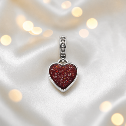 Ruby red sterling silver heavens heart ashes memorial dangle  charm, handcrafted in Lancashire by keepsake memorial