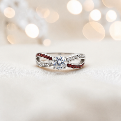 Keepsake Memorial Silver Infinity Ashes Ring in ruby red  - Handcrafted in the UK 