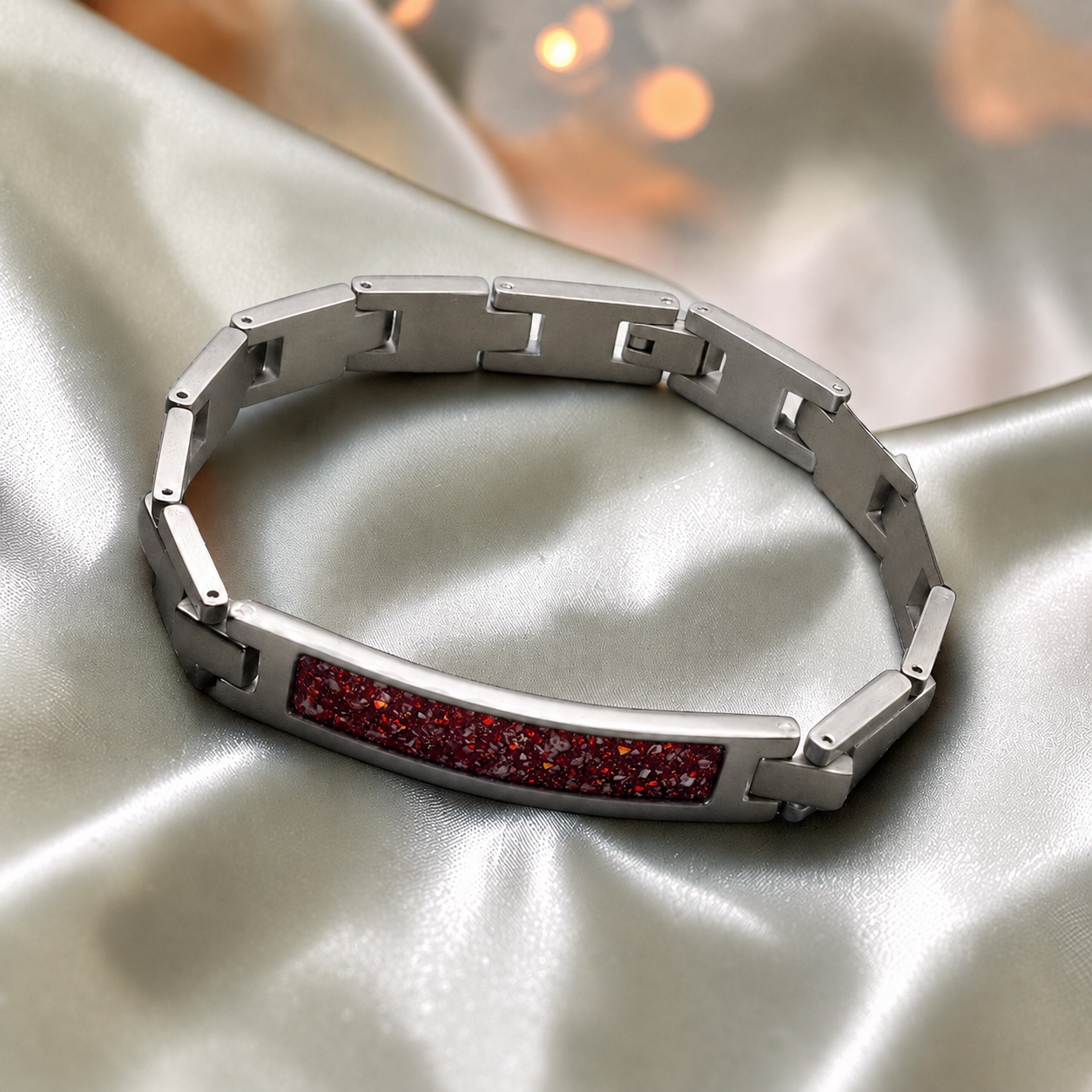 Ruby red stainless steel link ID memorial ashes bracelet – Keepsake Memorial Jewellery