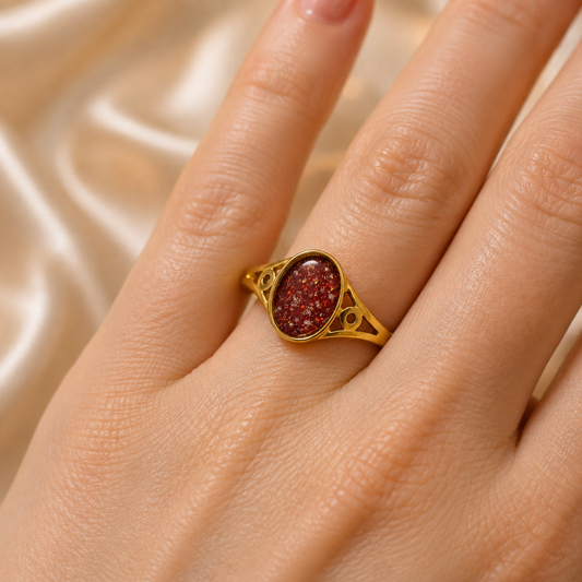 Ruby Red Margot 9ct gold signet memorial ring, handcrafted in Lancashire, UK – by Keepsake Memorial Jewellery