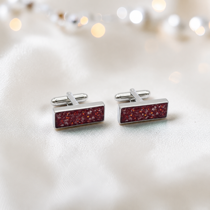 Ruby red Pillar sterling silver memorial ashes cufflinks, handcrafted in Lancashire UK